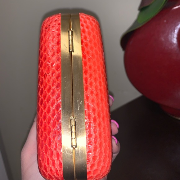 DVF Tonda orange hibiscus snakeskin clutch bag - Picture 5 of 11
